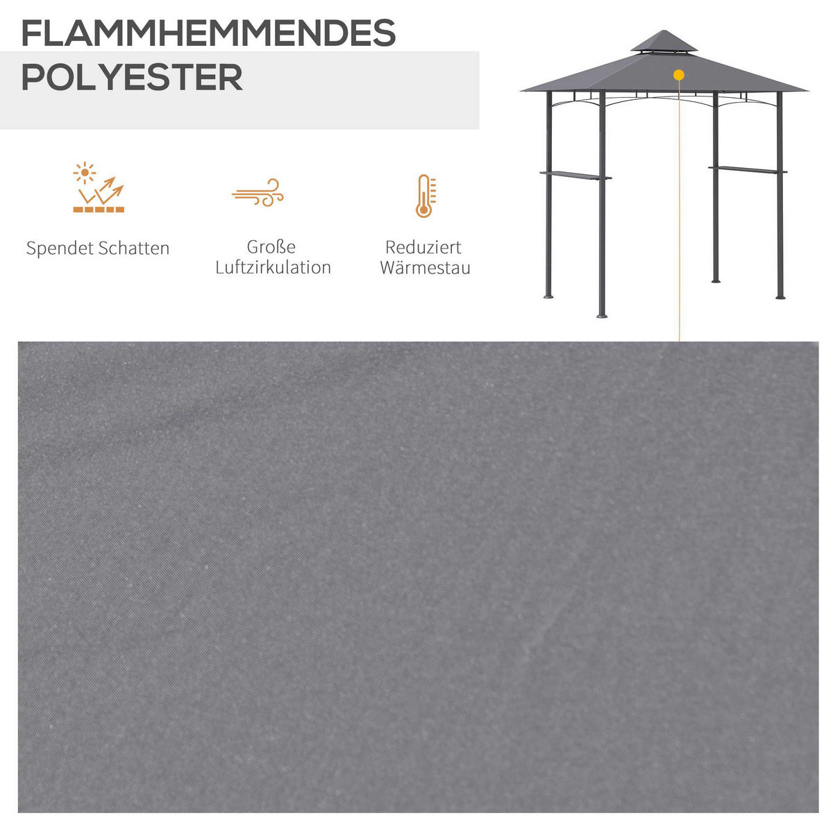 Outsunny Grillpavillon schwarz Stahl B/H/L: ca. 148x252x245 cm Grillpavillon - schwarz/grau (245,00/148,00/252,00cm) - Outsunny