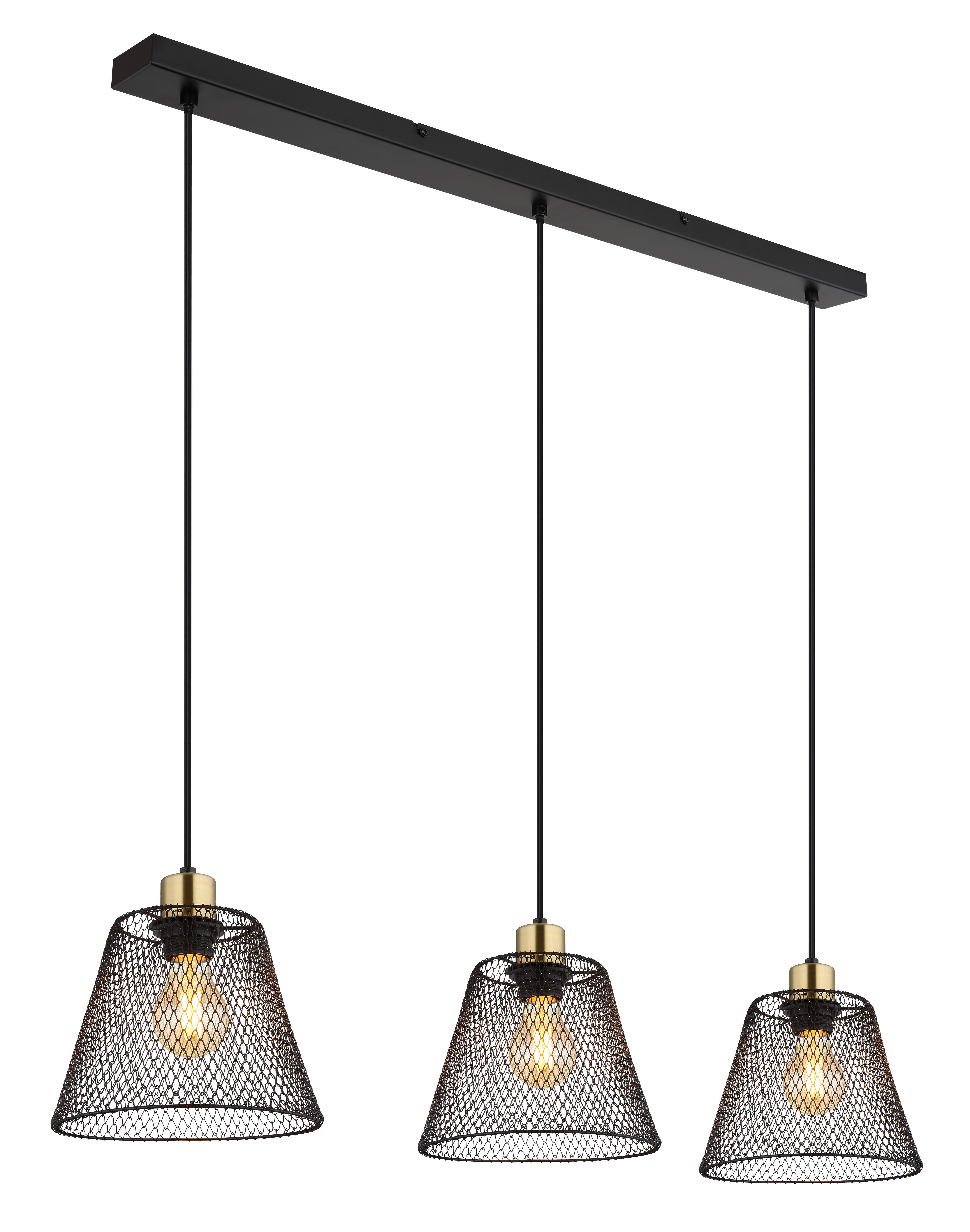 GLOBO Pendelleuchte schwarz Metall B/H/T: ca. 20x120x90 cm E27 3 Brennstellen BAKU - schwarz (20,00/120,00/90,00cm) - GLOBO