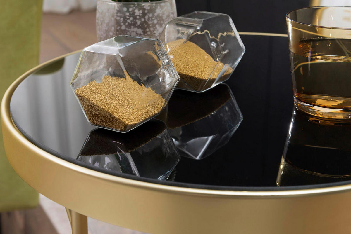 Beistelltisch schwarz gold Lack matt Glas Stahl B/H/T: ca. 42x46x42 cm Beistelltisch - gold/schwarz (42,00/46,00/42,00cm) - Wohnling