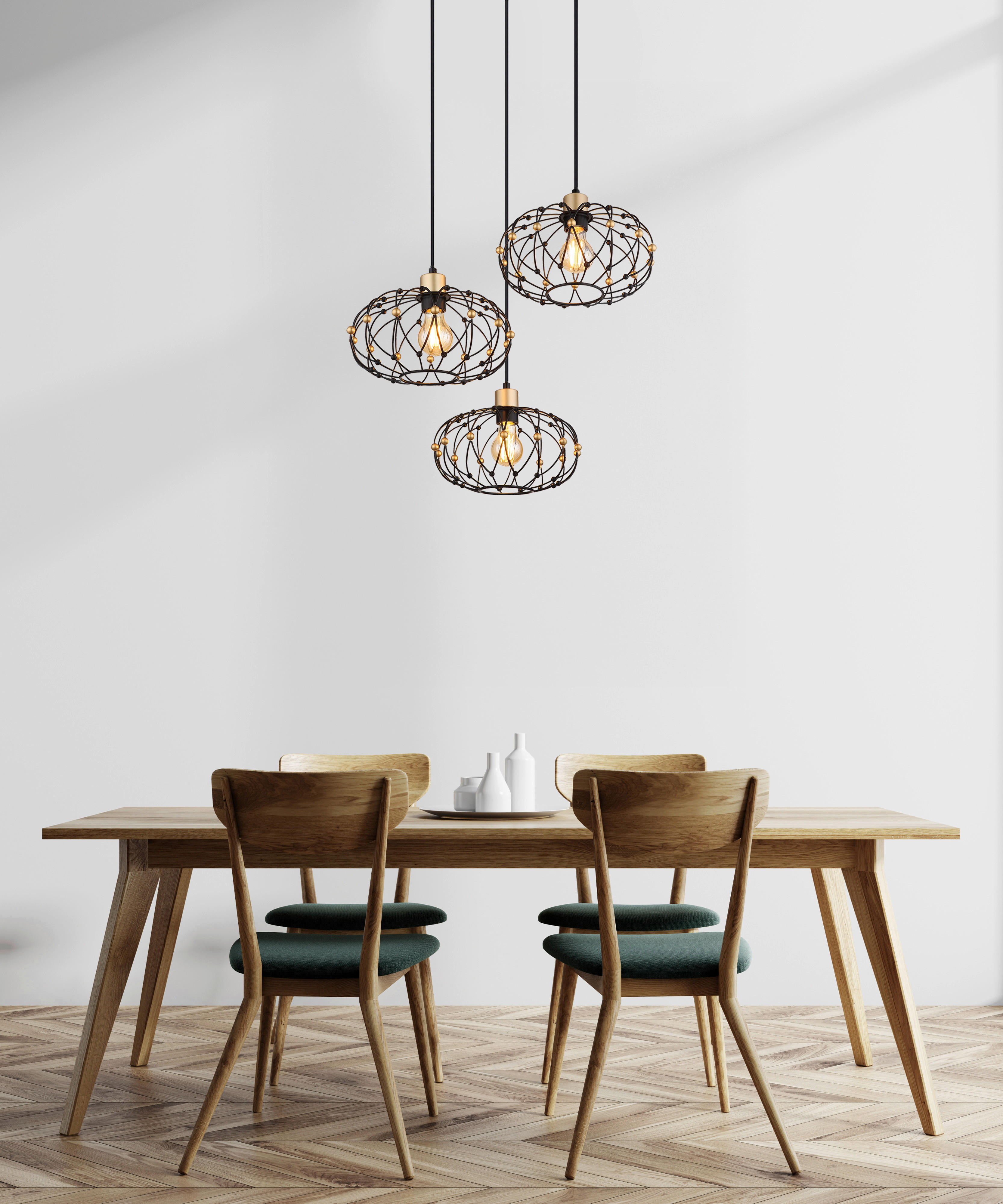 Thumbnail - GLOBO Pendelleuchte mattschwarz Metall H/D: ca. 150x54,9 cm E27 3 Brennstellen