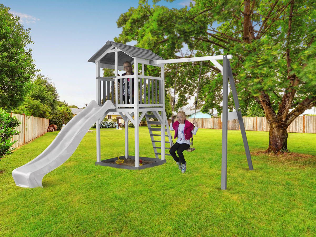 AXI Spielturm Beach Tower grau B/H/T: ca. 283,6x241,9x349 cm Beach Tower - weiß/grau (283,60/241,90/349,00cm) - AXI