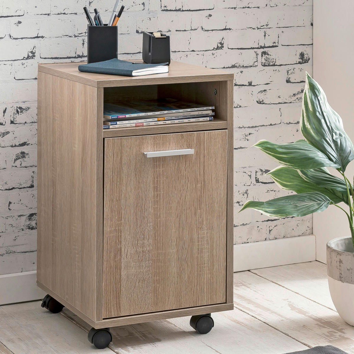 Rollcontainer braun Spanplatte B/H/T: ca. 33x60x38 cm Rollcontainer - braun (33,00/60,00/38,00cm) - Wohnling
