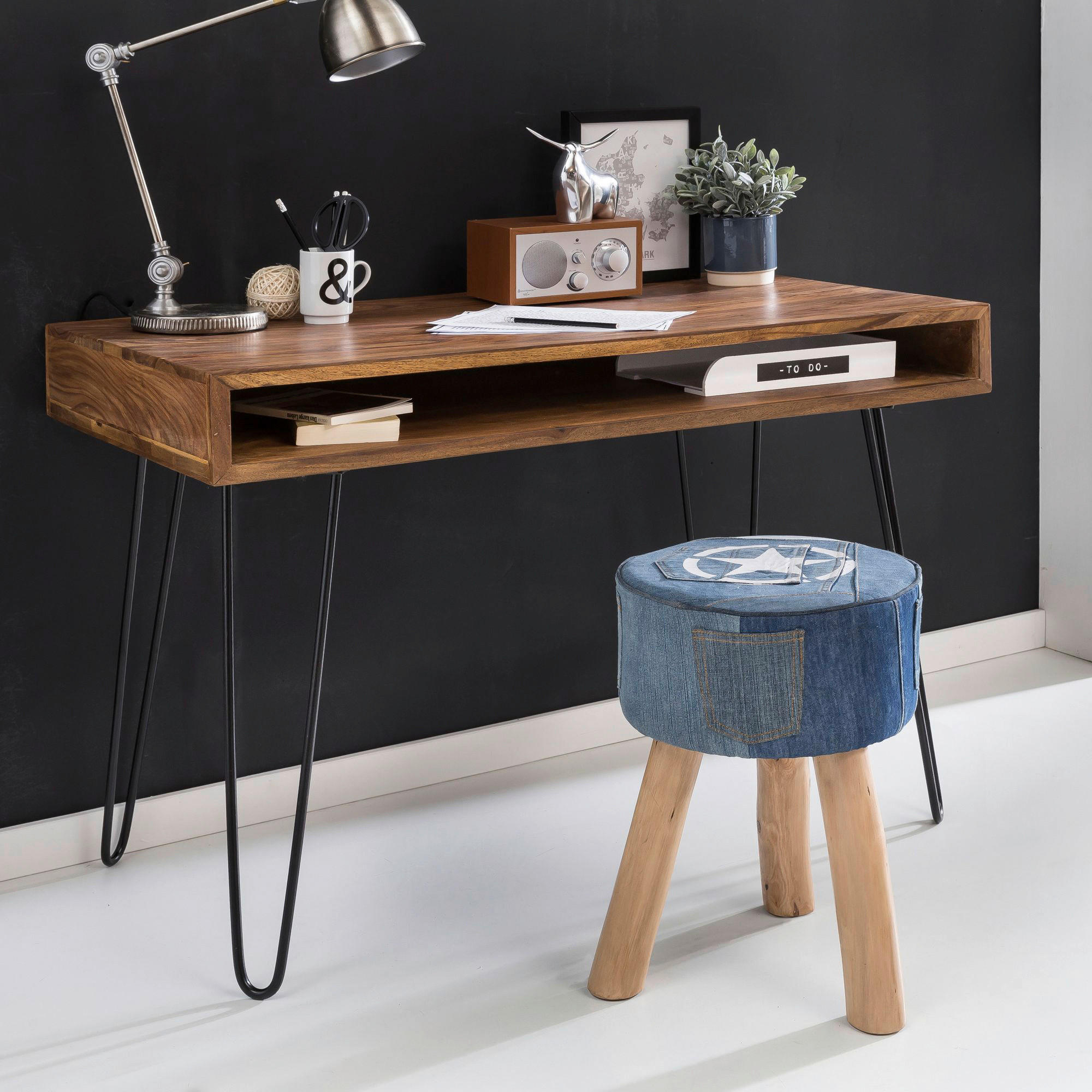 Schreibtisch natur schwarz matt B/H/T: ca. 110x76x60 cm Schreibtisch - natur/schwarz (110,00/76,00/60,00cm) - Wohnling
