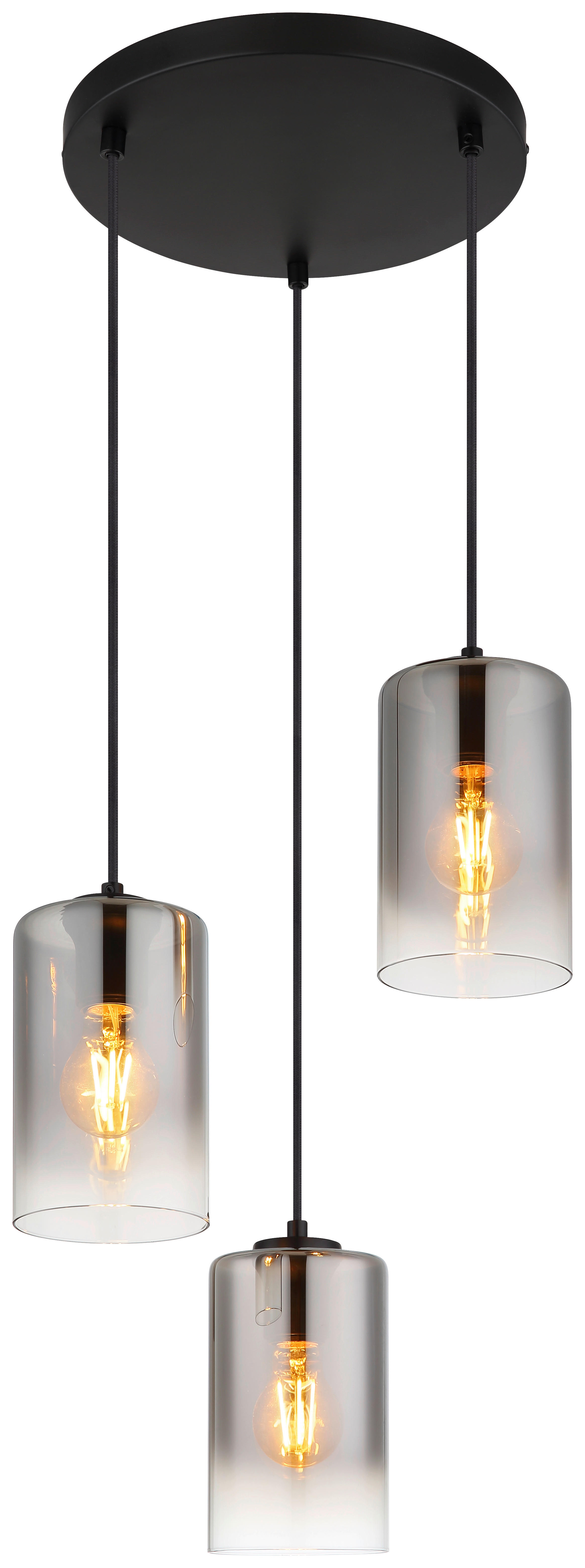 GLOBO Pendelleuchte ROY 30249308 klar Rauch schwarz Metall Glas H/D: ca. 120x37 cm E27 3 Brennstellen ROY - klar/schwarz (37,00/120,00cm) - GLOBO