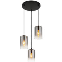 GLOBO Pendelleuchte ROY 30249308 klar Rauch schwarz Metall Glas H/D: ca. 120x37 cm E27 3 Brennstellen ROY - klar/schwarz (37,00/120,00cm) - GLOBO