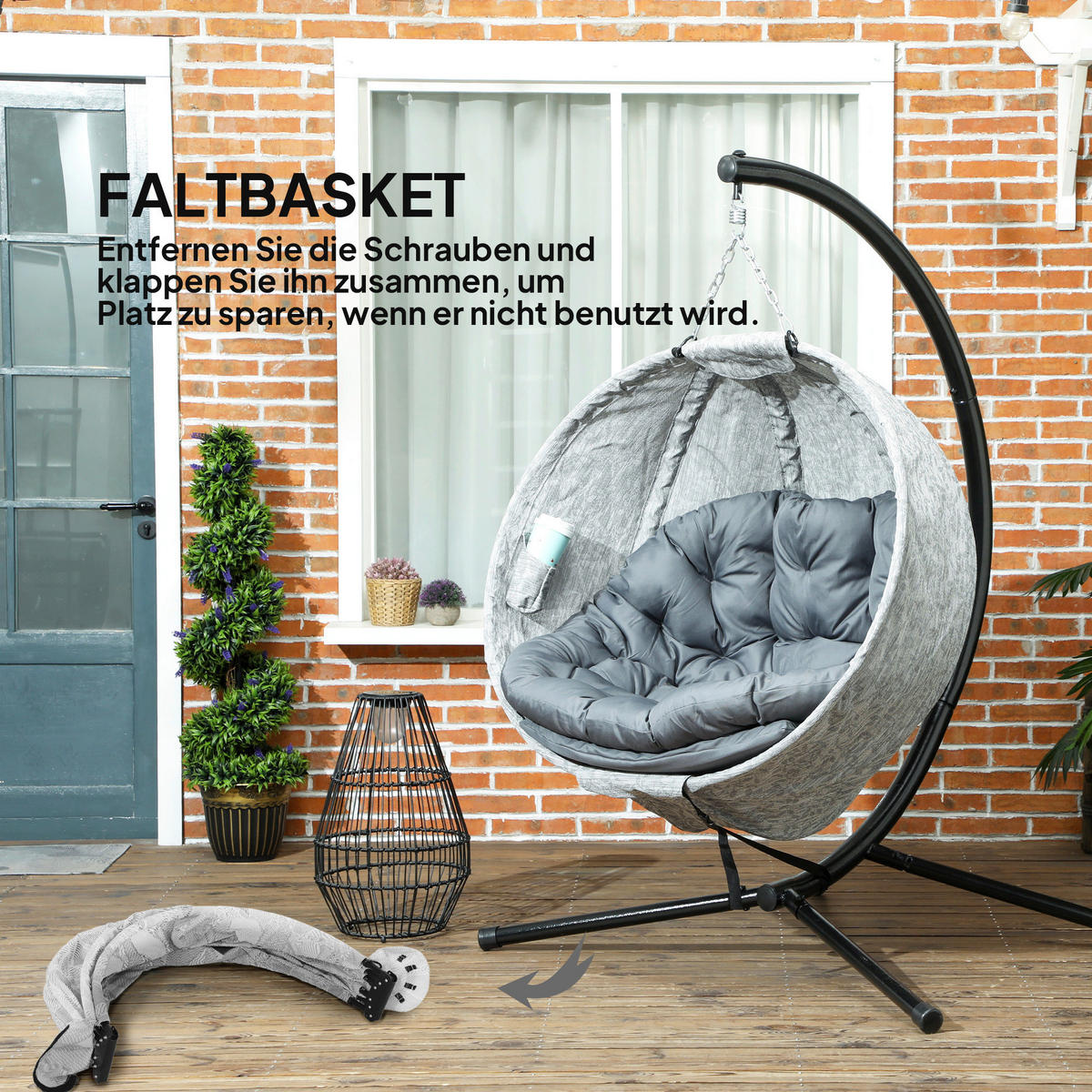 Outsunny Hängesessel grau Stahl B/H/L: ca. 116x180x118 cm Hängesessel - grau (118,00/116,00/180,00cm) - Outsunny