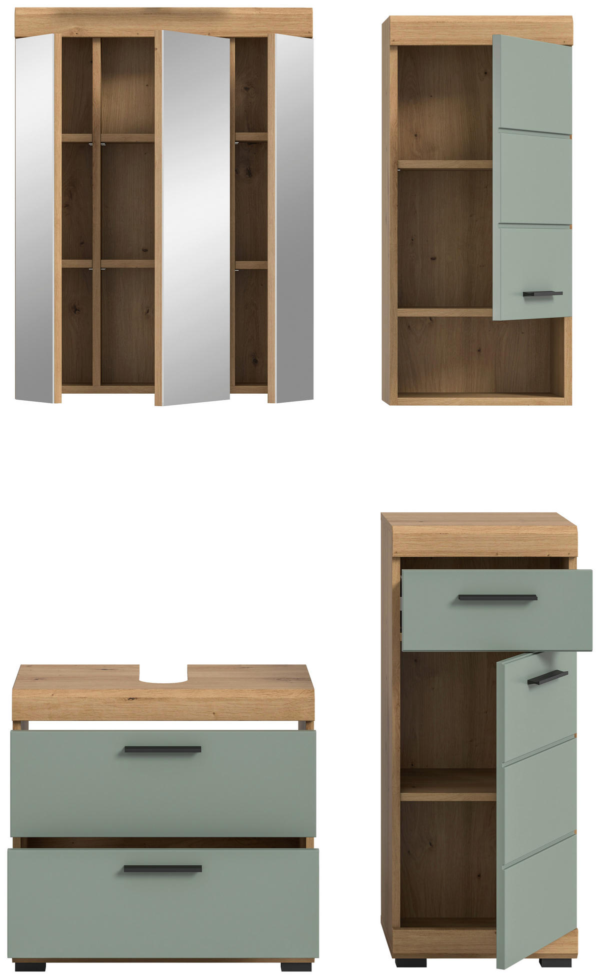 Badezimmer-Set Scout Eiche Artisan Nachbildung salbei Nachbildung B/H/T: ca. 112x191x37 cm Scout - Eiche/salbei (112,00/191,00/37,00cm) - xonox.home