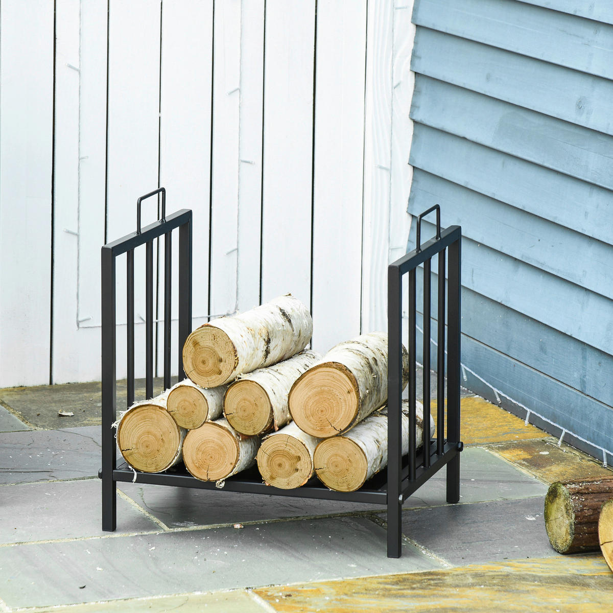 Outsunny Windfluss und hält das Holz trocken schwarz B/H/L: ca. 33x46x42 cm Kaminholzständer 842-209 - schwarz (42,00/33,00/46,00cm) - Outsunny