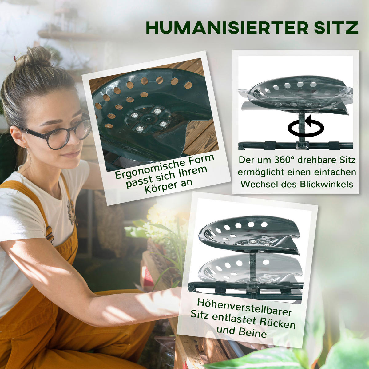 Outsunny Rollsitz dunkelgrün Stahl B/H/L: ca. 36,5x60x83 cm Rollsitz - dunkelgrün (83,00/36,50/60,00cm) - Outsunny