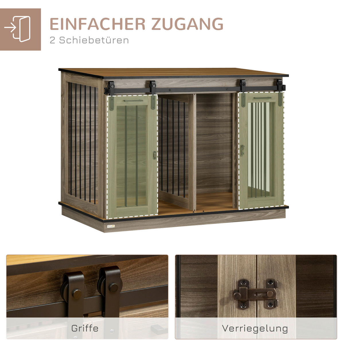PawHut Hunde-Zubehör Eiche Polypropylen B/H/L: ca. 60x120x88,5 cm Hundekäfig - Eiche (88,50/60,00/120,00cm) - PawHut