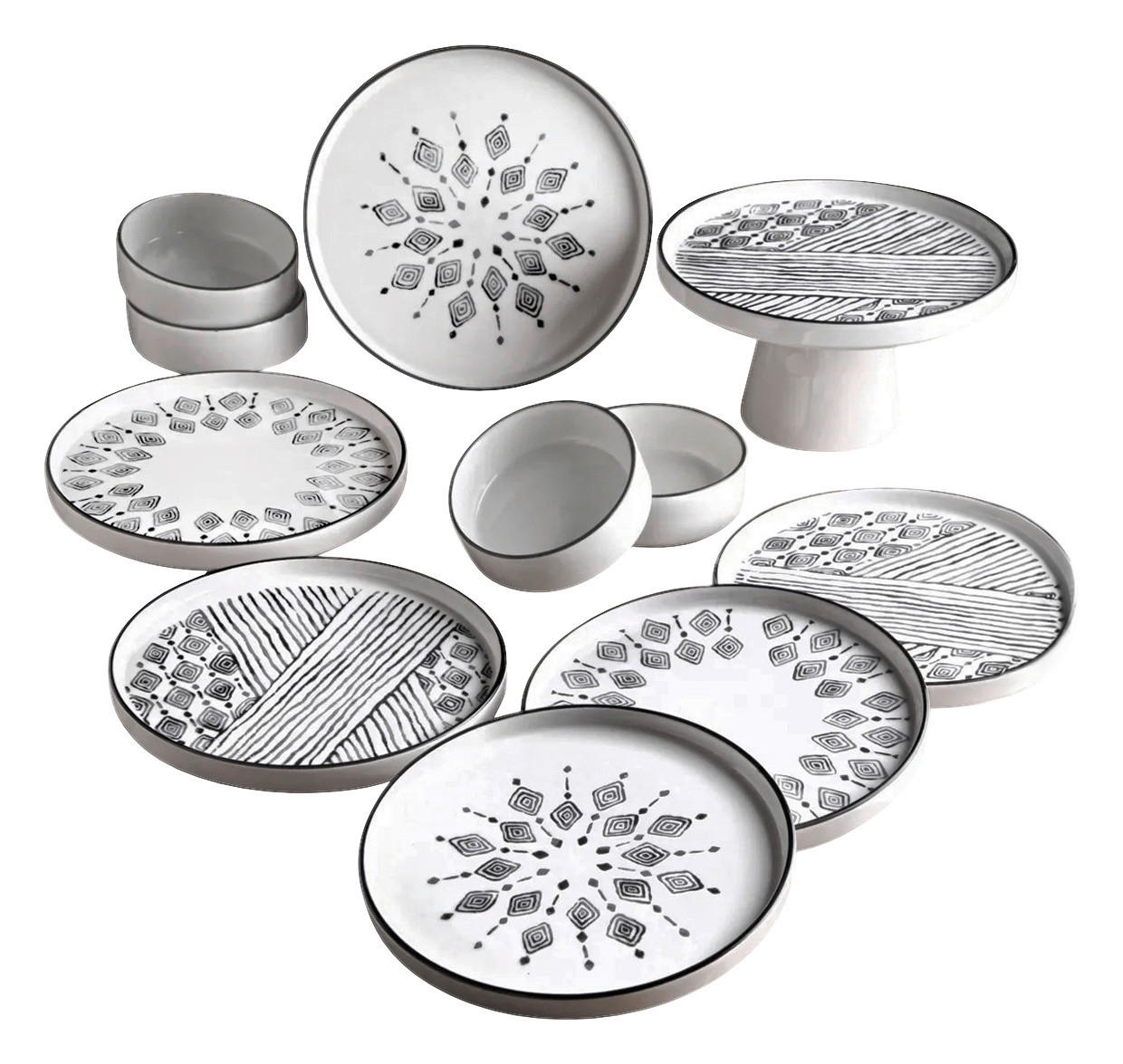 HermiaConcept Frühstücksservice schwarz Keramik 11 tlg. Frühstücksservice_11tlg._MCH09912 - weiß/schwarz - HermiaConcept