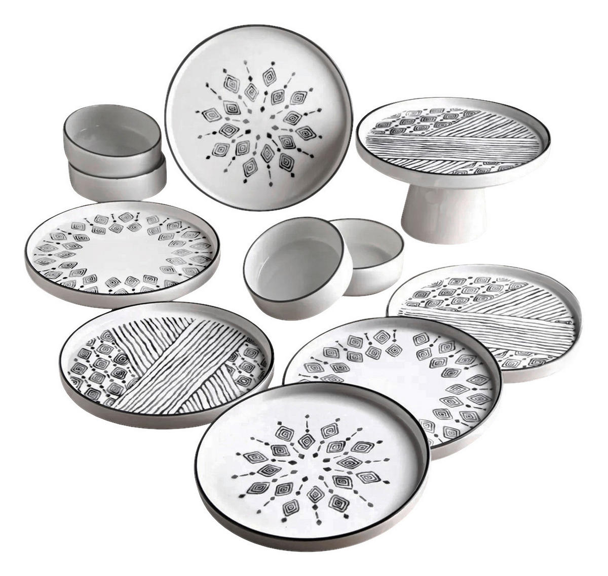 HermiaConcept Frühstücksservice schwarz Keramik 11 tlg. Frühstücksservice_11tlg._MCH09912 - weiß/schwarz - HermiaConcept