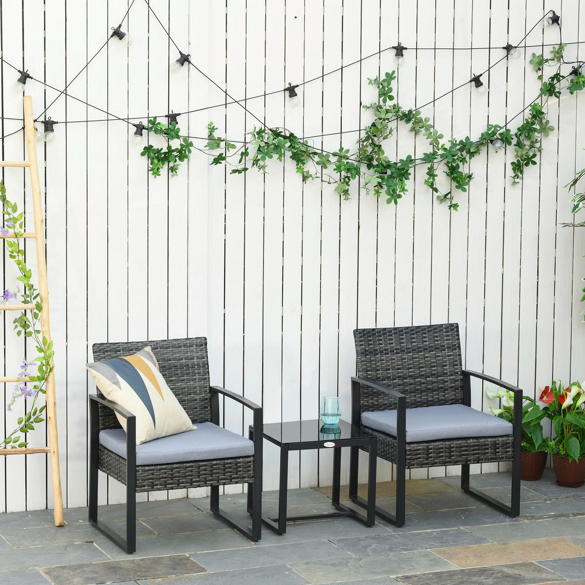 Outsunny Sitzgruppe grau Polyrattan B/H/L: ca. 57x63x76 cm Gartenmöbel-Set - grau (76,00/57,00/63,00cm) - Outsunny