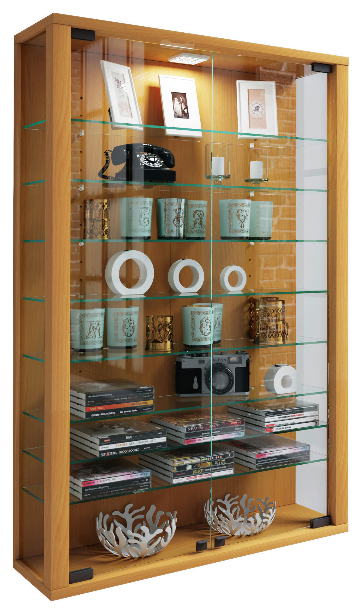 Vitrine Vitrosa Mini buche Nachbildung weiß Holzwerkstoff Holzwerkstoff Vitrosa Mini - weiß/buche - VCM Möbel