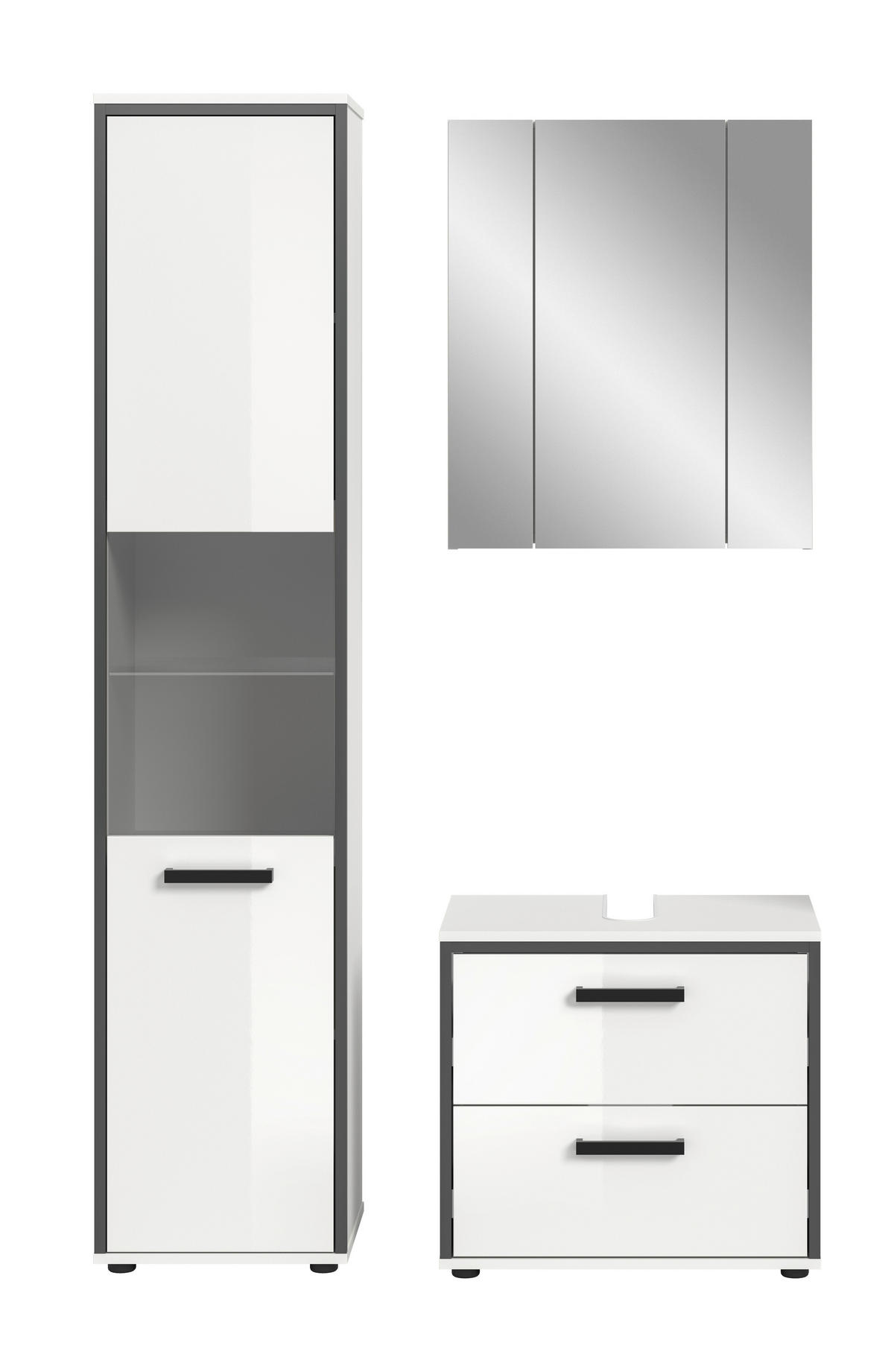 Badblock KOJAK weiß Hochglanz anthrazit grau B/H/T: ca. 115x188x37 cm KOJAK - weiß/anthrazit (115,00/188,00/37,00cm) - xonox.home