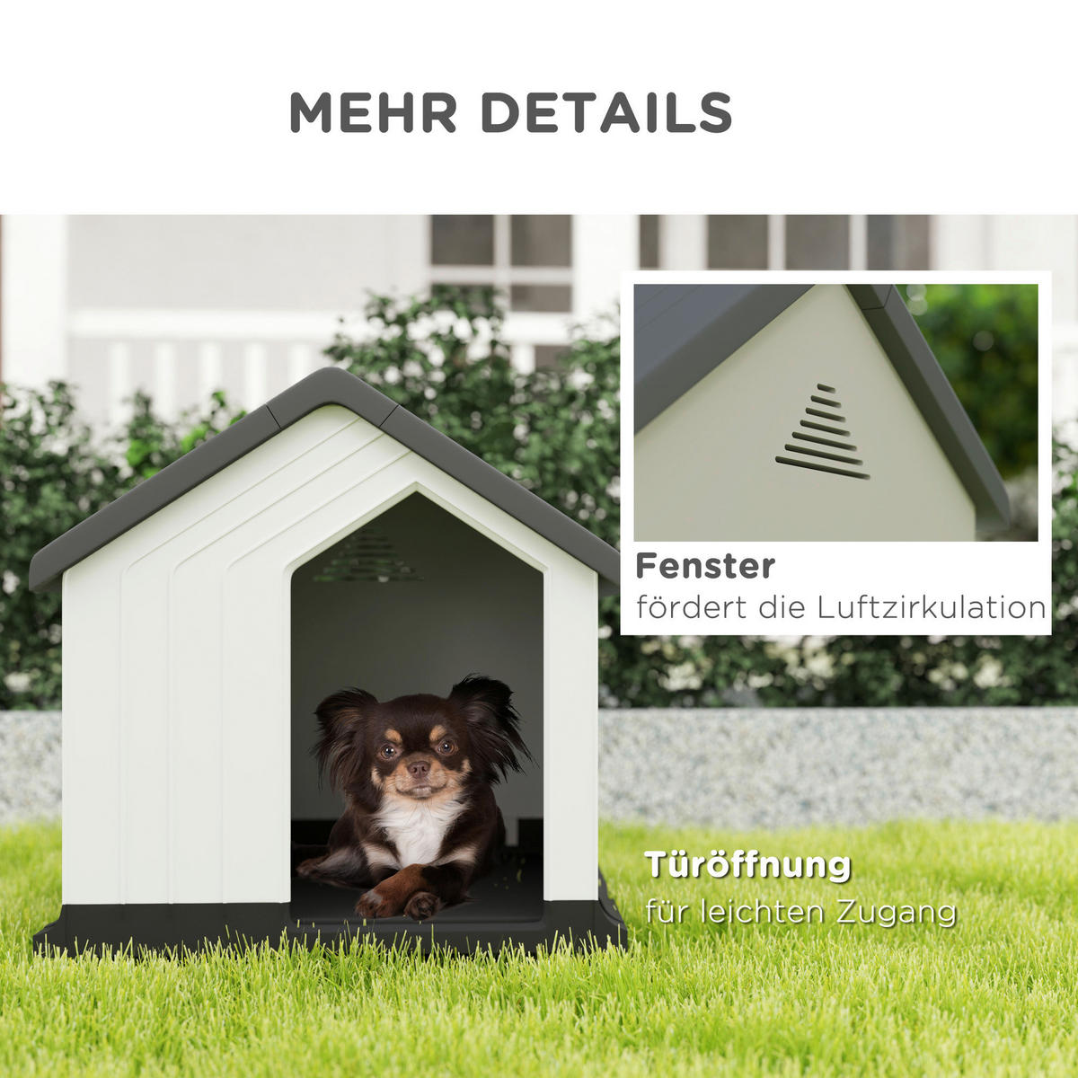 PawHut Hundehütte grau Kunststoff B/H/L: ca. 61x60x62 cm Hundehütte - weiß/grau (62,00/61,00/60,00cm) - PawHut