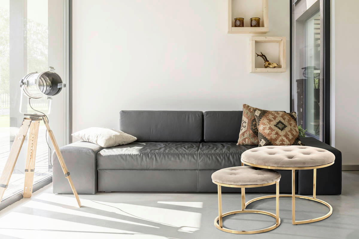 360 Living Hocker Becky 800 2er taupe gold Samt Metall H/D: ca. 41x60 cm Becky 800 2er - gold/taupe (60,00/41,00cm) - 360 Living