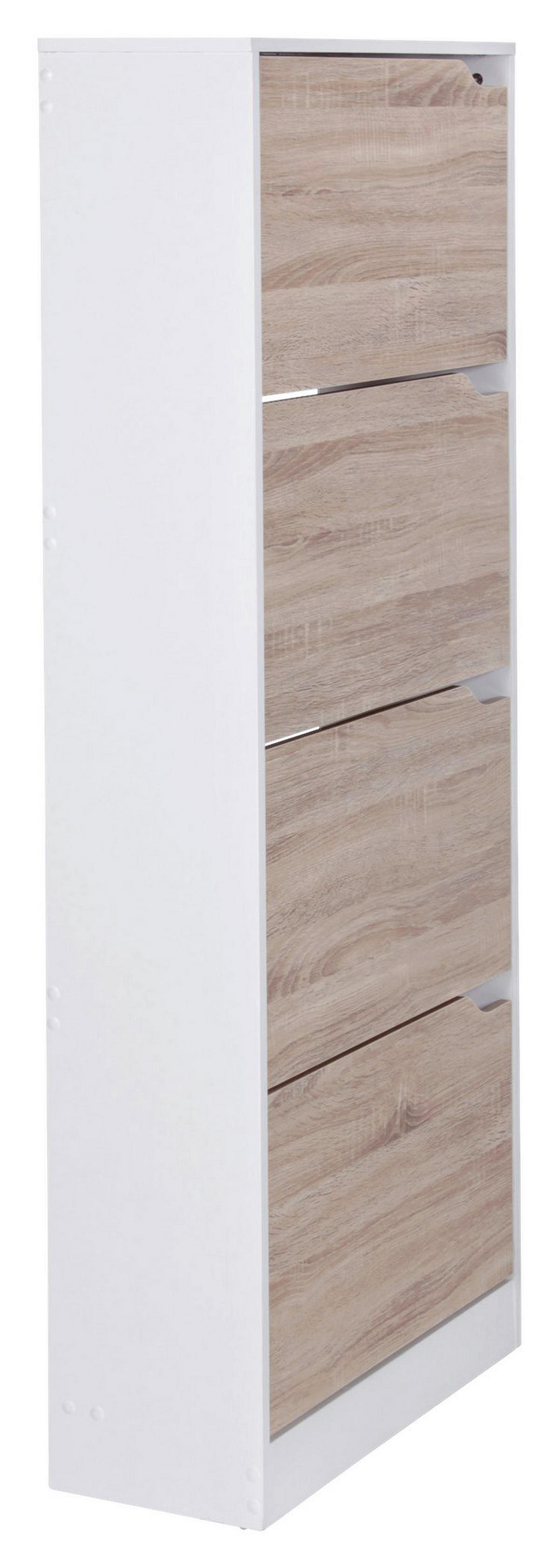 Schuhschrank Eiche Sonoma Nachbildung weiß B/H/T: ca. 60x150x24 cm Schuhschrank - Eiche/weiß (60,00/150,00/24,00cm) - Wohnling