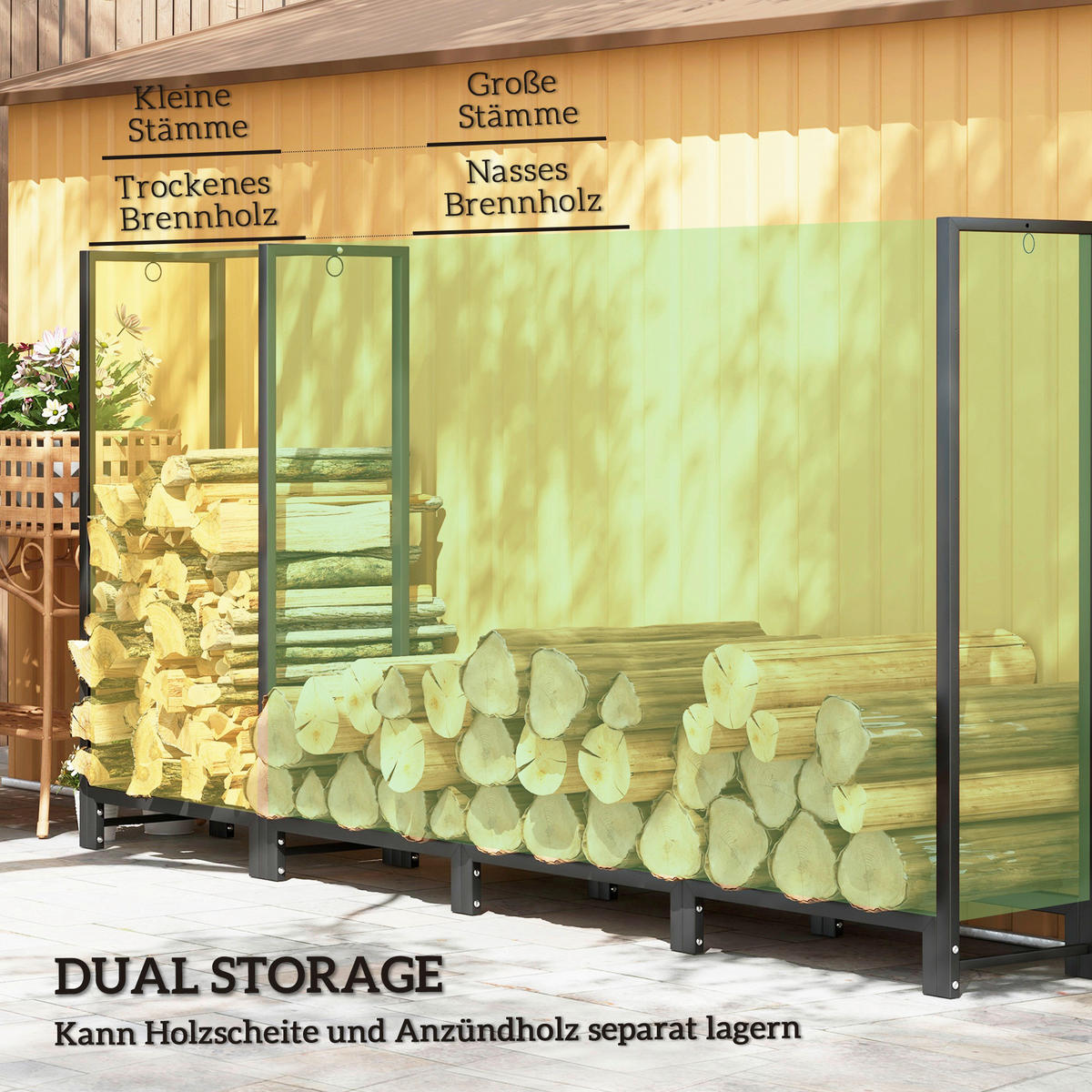 Outsunny Kaminholzregal schwarz B/H/L: ca. 32x115x240 cm Kaminholzregal - schwarz (240,00/32,00/115,00cm) - Outsunny