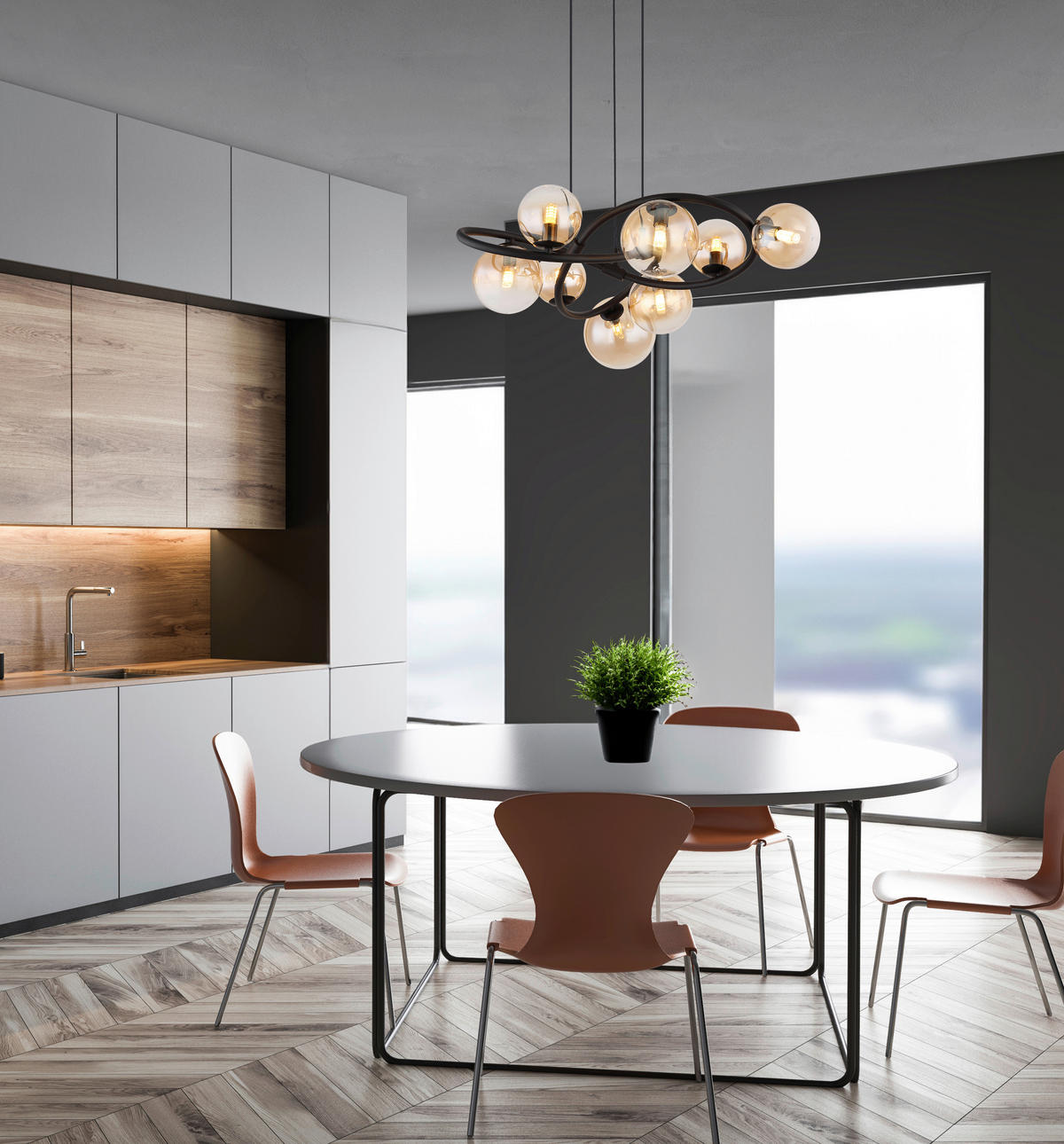 GLOBO LED-Pendelleuchte 10676 mattschwarz amber Metall Glas H/D: ca. 120x65 cm 8.0 Brennstellen TUBERIUS - mattschwarz/amber (65,00/120,00cm) - GLOBO