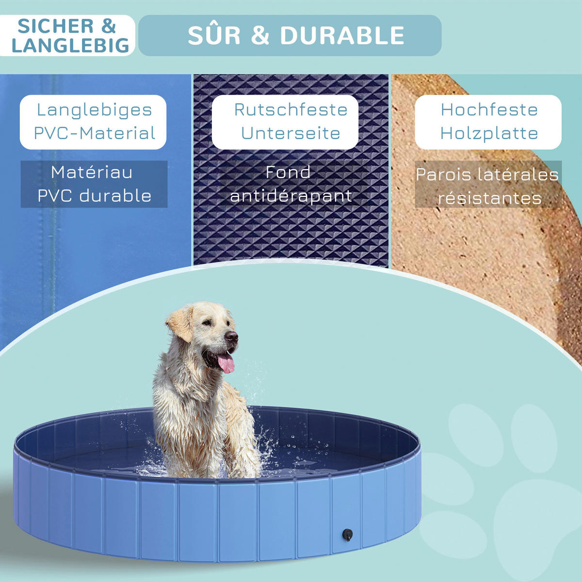 PawHut Hunde-Zubehör blau Polypropylen B/H/L: ca. 120x120x30 cm Hundepool - blau (30,00/120,00/120,00cm) - PawHut