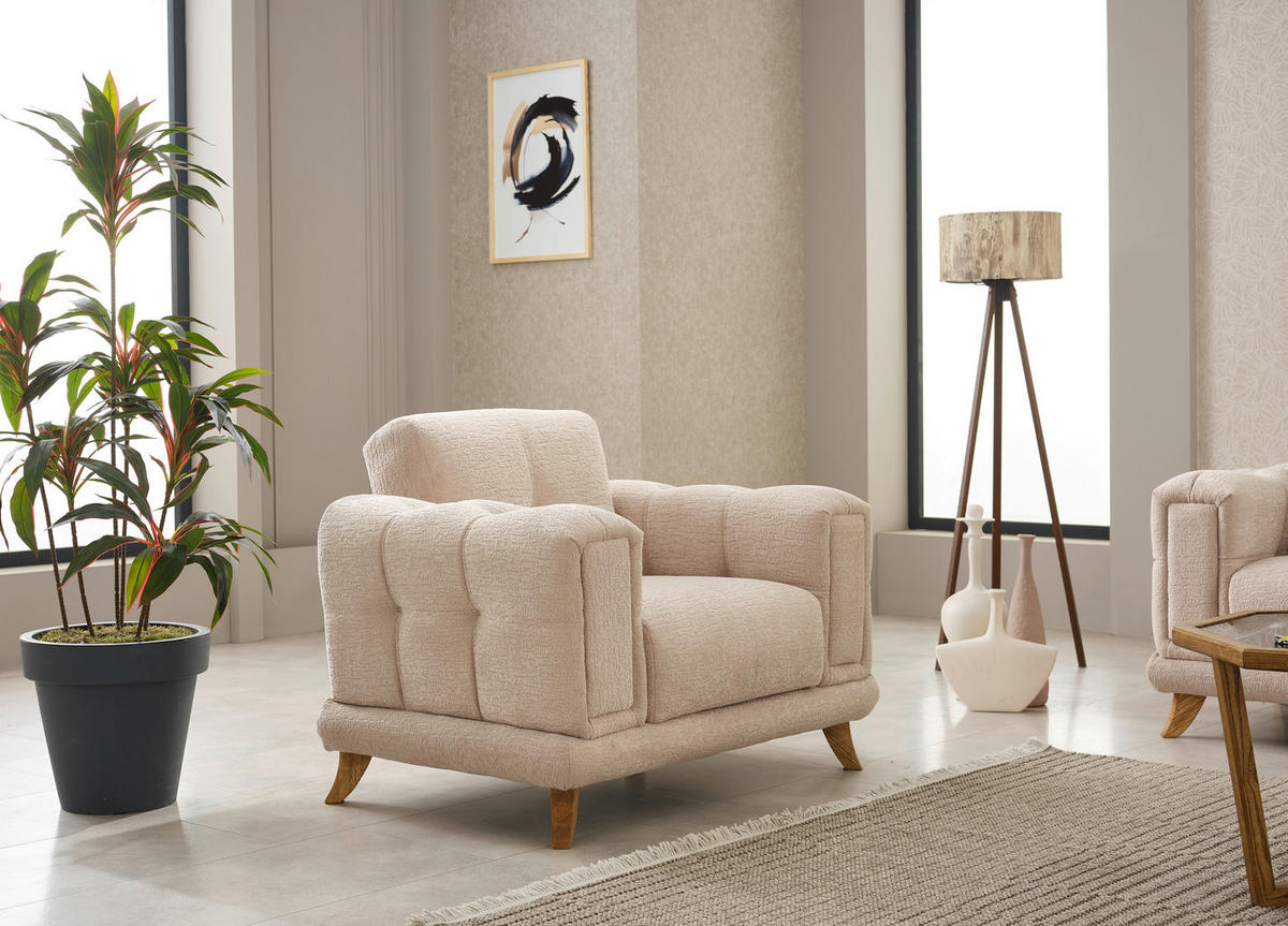 Sofa 3-2-1 Rixos beige Webstoff Rixos - beige/Eiche