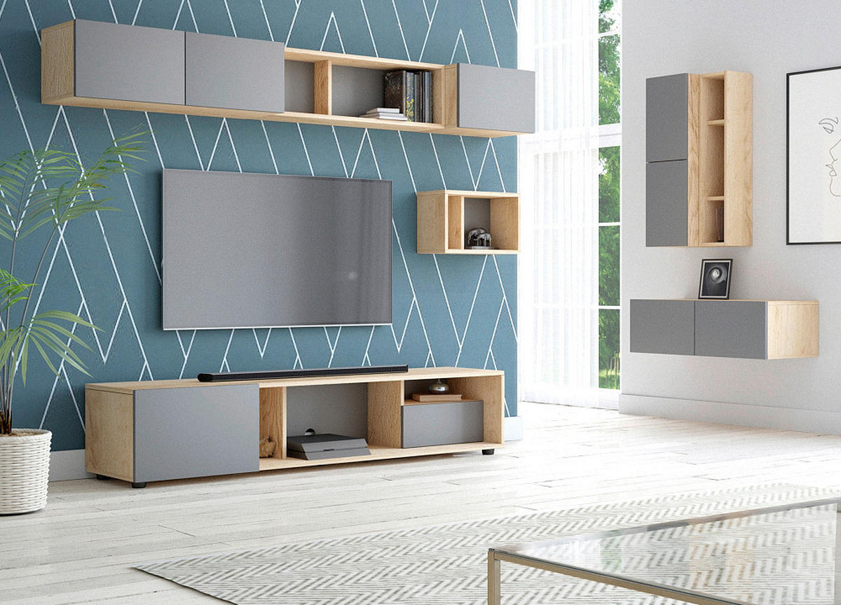 Wohnwand Barcelona Craft Eiche Nachbildung Graphit B/H/T: ca. 40x25x18 cm Barcelona - Craft/Graphit (40,00/25,00/18,00cm) - WIPMEB