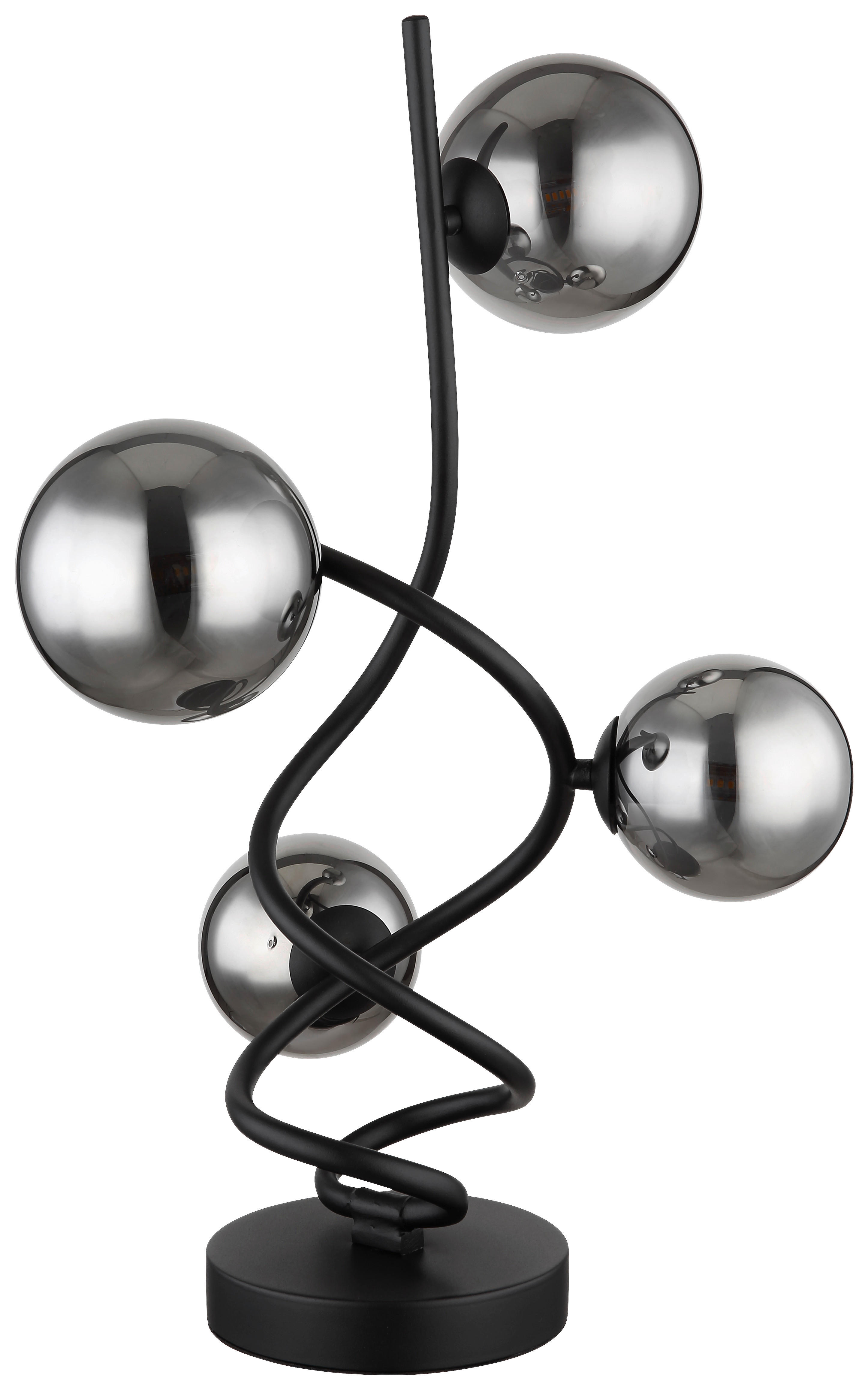 GLOBO LED-Tischleuchte mattschwarz Rauch Metall Glas B/H/T/D: ca. 28x52x30x15 cm 4 Brennstellen RIHA - Rauch/mattschwarz (28,00/52,00/30,00cm) - GLOBO