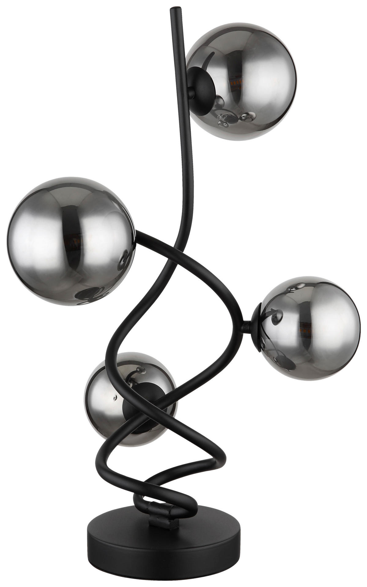 GLOBO LED-Tischleuchte mattschwarz Rauch Metall Glas B/H/T/D: ca. 28x52x30x15 cm 4 Brennstellen RIHA - Rauch/mattschwarz (28,00/52,00/30,00cm) - GLOBO
