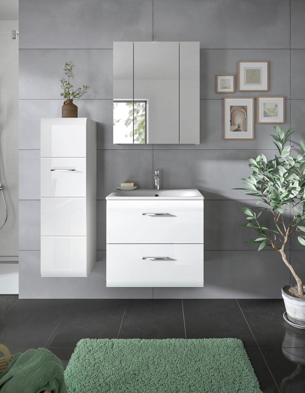 Badezimmer-Set Ice weiß weiß Hochglanz B/H/T: ca. 105x185x46 cm Ice - weiß (105,00/185,00/46,00cm) - xonox.home