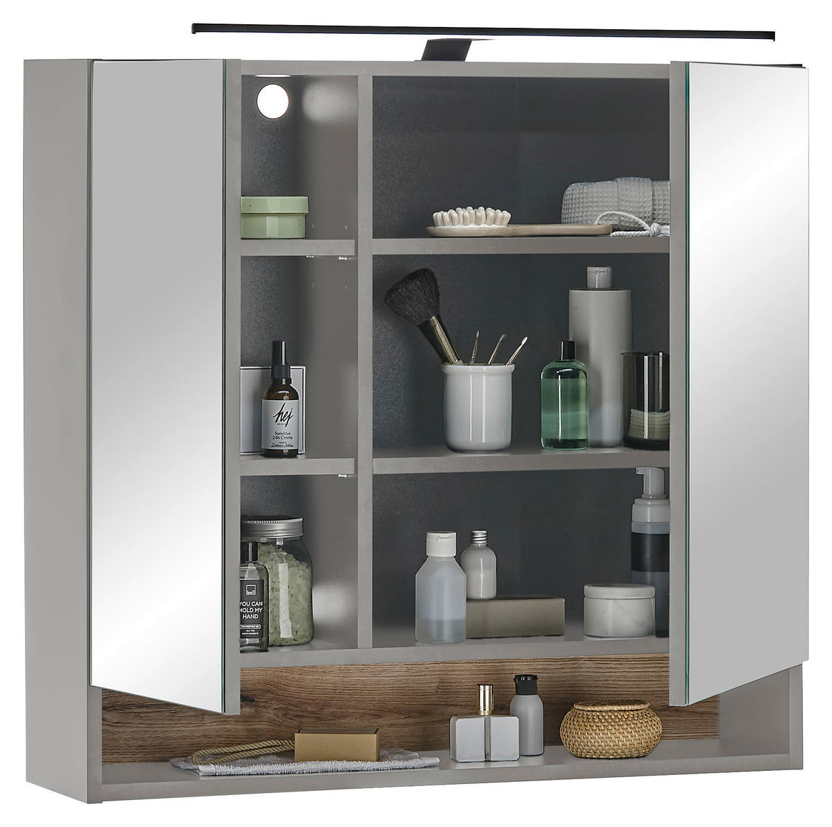 Spiegelschrank Denver grau matt Eiche Evoke Coast Nachbildung B/H/T: ca. 80x75x22 cm Denver - Eiche/grau (80,00/75,00/22,00cm)