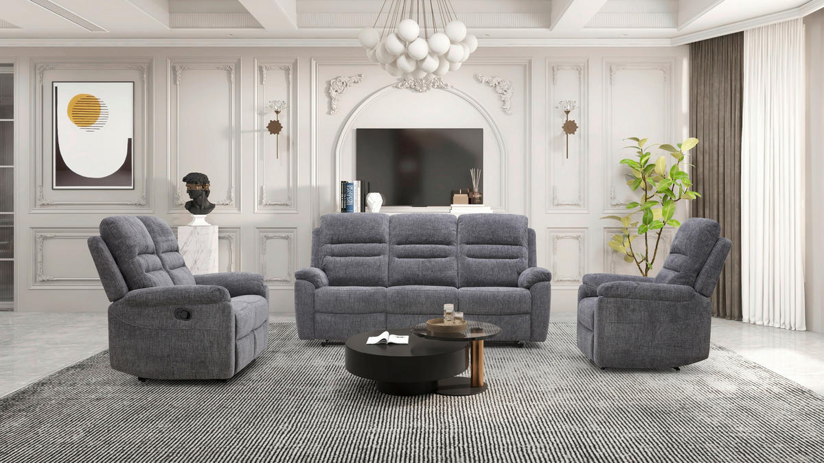 Sofa 3-2-1 KW 2028 dunkelgrau Microfaser KW 2028 - schwarz/dunkelgrau