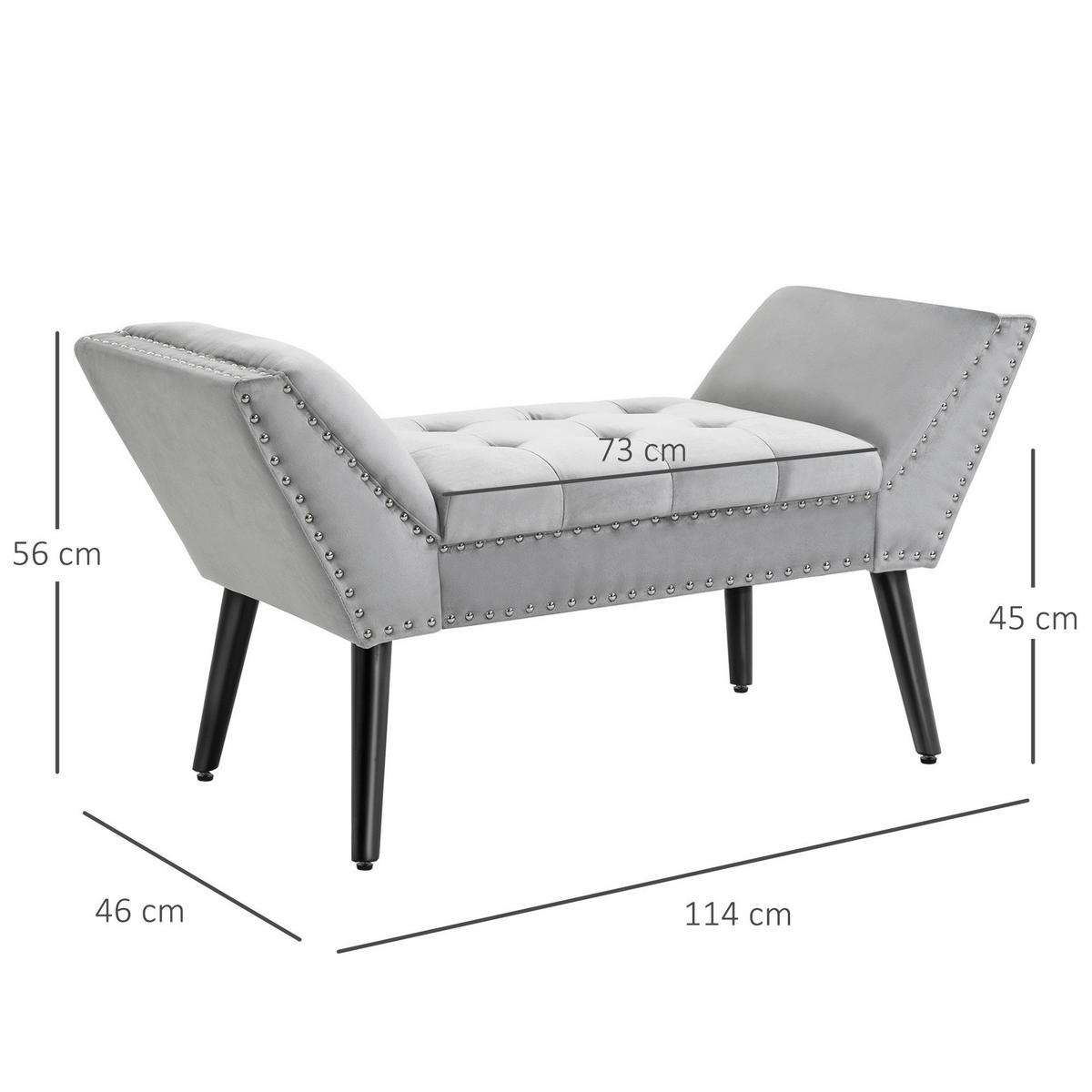 Polsterbank 839-009 hellgrau B/H/T: ca. 114x56x46 cm 839-009 - hellgrau/schwarz (114,00/56,00/46,00cm) - HOMCOM