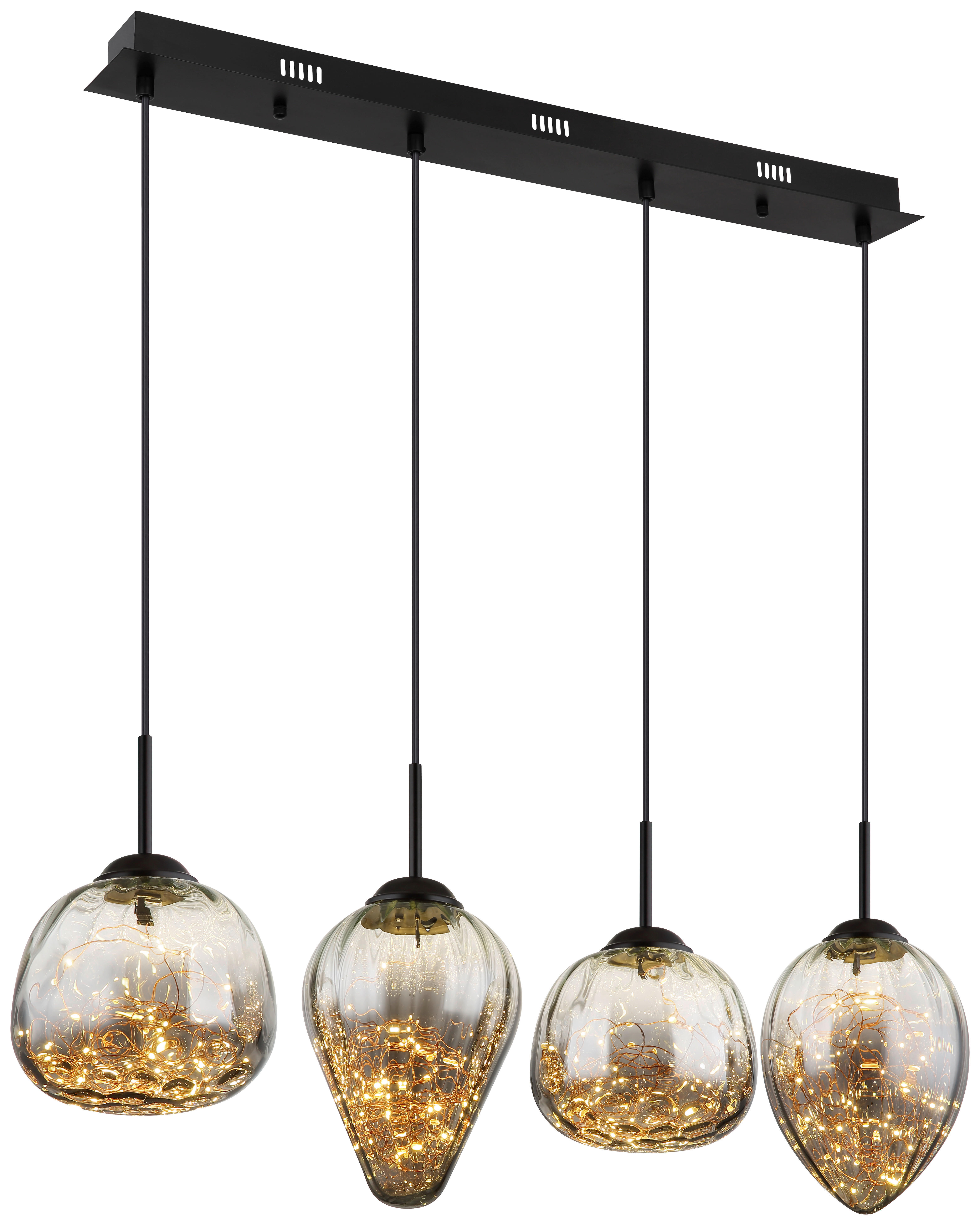 GLOBO LED-Pendelleuchte Firefly 15642-4 schwarz Metall Rauchglas B: ca. 91 cm