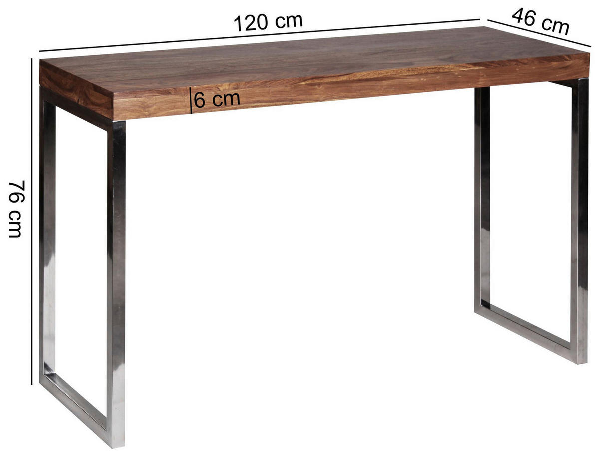 Konsolentisch natur Chrom Echtholz Metall B/H/T: ca. 120x76x45 cm Konsolentisch - natur/Chrom (120,00/76,00/45,00cm) - Wohnling