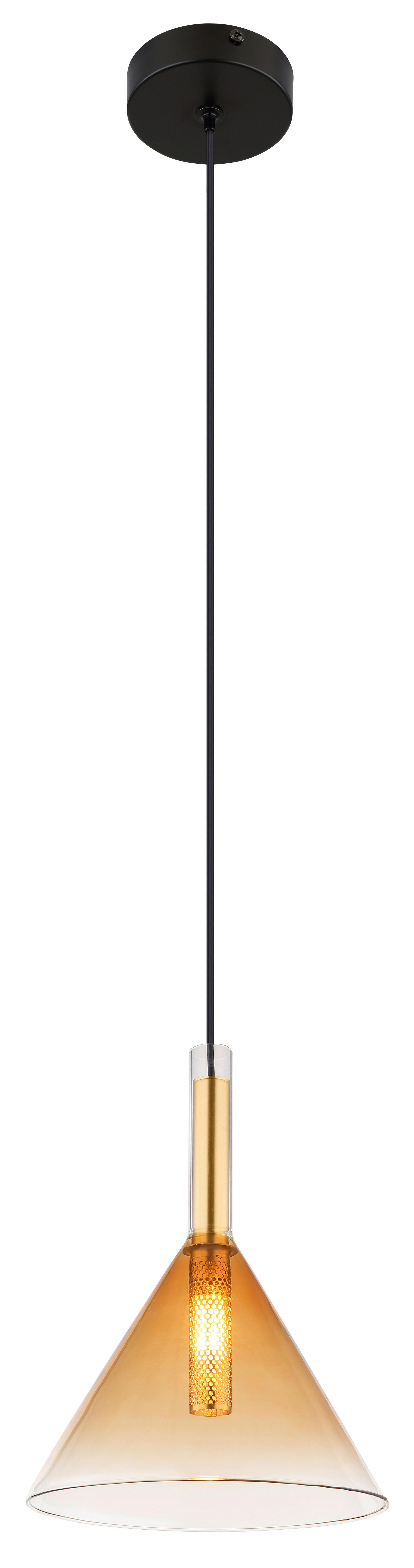 GLOBO Pendelleuchte schwarz amber Metall Glas H/D: ca. 120x20 cm G9 1 Brennstellen LOPUSA - schwarz/amber (20,00/120,00cm) - GLOBO