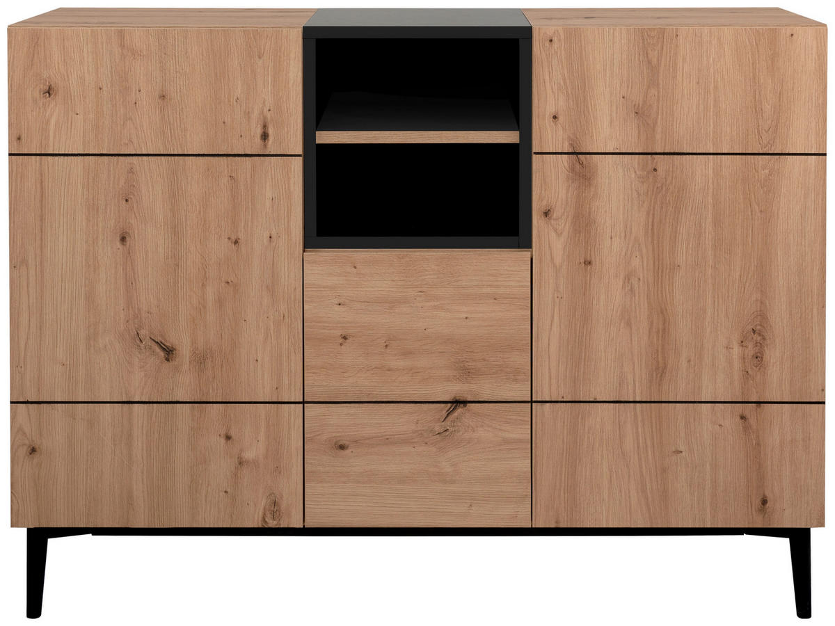 Kommode Nola Eiche Artisan Nachbildung schwarz B/H/T: ca. 120x90x42 cm Nola - Eiche/schwarz (120,00/90,00/42,00cm)