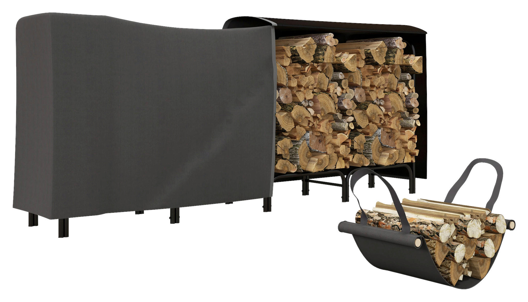 Outsunny Kaminholzregal schwarz B/H/L: ca. 36x99x240 cm Kaminholzregal - schwarz (240,00/36,00/99,00cm) - Outsunny