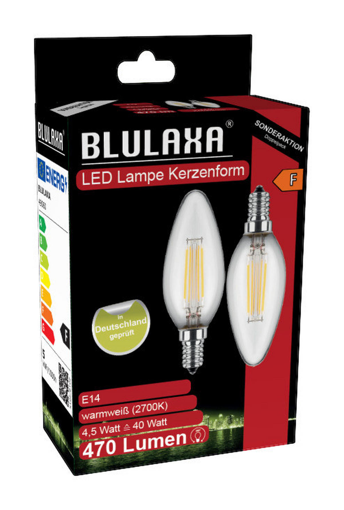 Blulaxa Leuchtmittel 49060 2er Pack E14 LED-Kerzenlampe_2erPack_E14 - klar (3,50cm) - Blulaxa