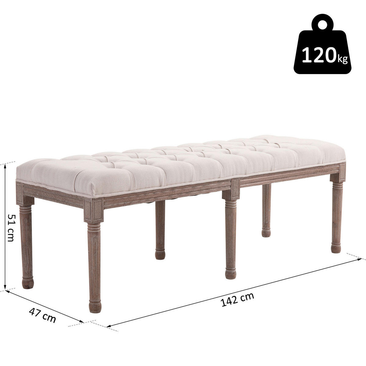 Polsterbank 831-227 beige B/H/T: ca. 142x51x47 cm 831-227 - braun/beige (142,00/51,00/47,00cm) - HOMCOM