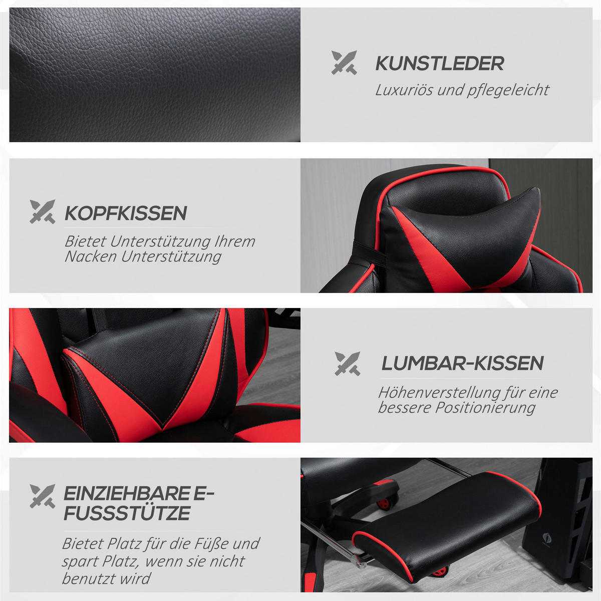 Drehstuhl 921-237RD schwarz 921-237RD - schwarz (65,00/118,50/70,00cm) - Vinsetto