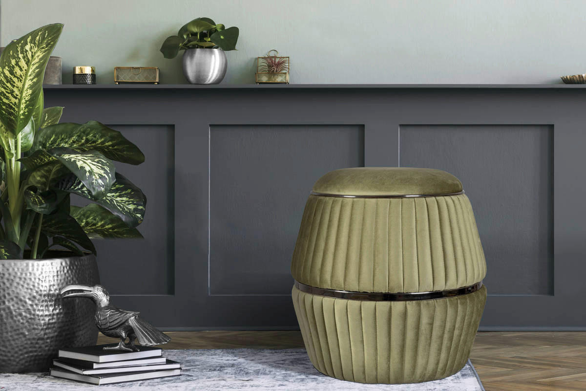 360 Living Hocker Doric 200 grün Graphit H/D: ca. 53x51,5 cm Doric 200 - Graphit/grün (51,50/53,00cm) - 360 Living
