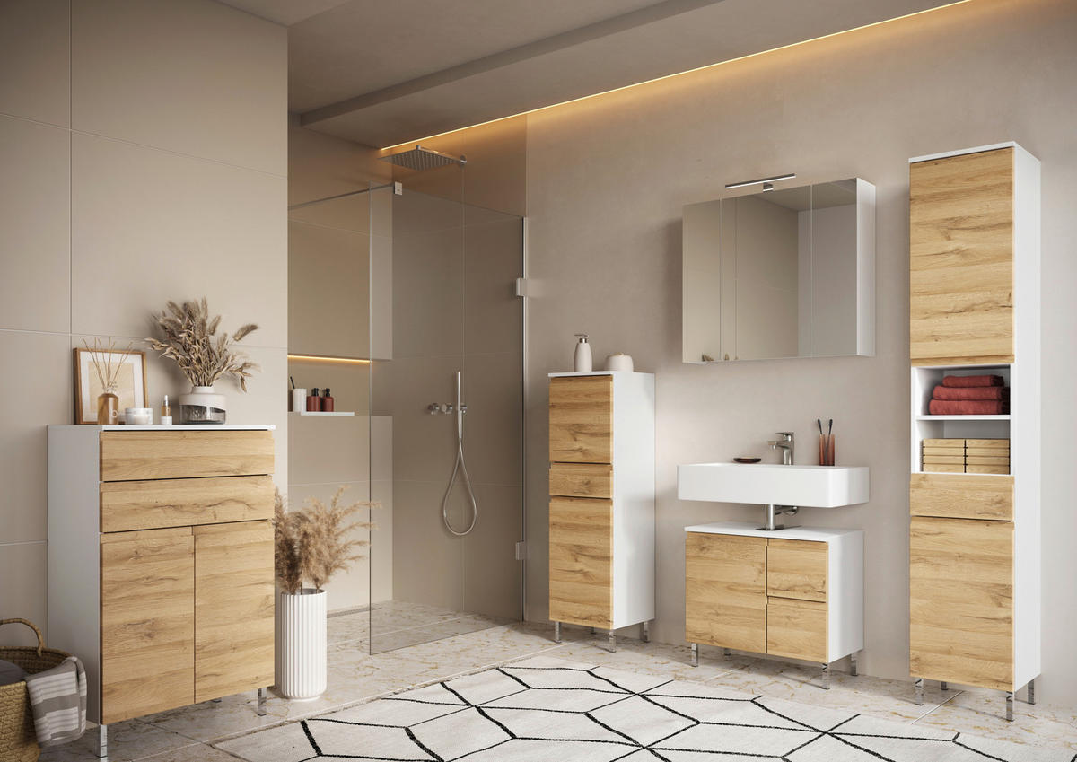 Kommode 4332-559 weiß Eiche Grand-Son Nachbildung B/H/T: ca. 60x97x34 cm 4332-559 - Eiche/weiß (60,00/97,00/34,00cm) - Germania