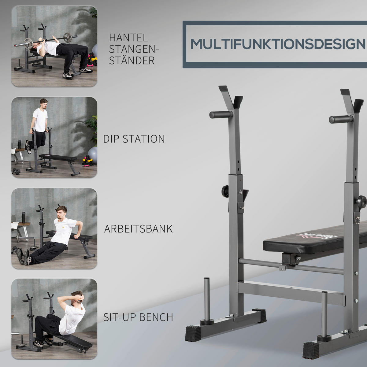 HOMCOM Hantelbank grau Kunstleder B/H/L: ca. 73x122x140 cm Hantelbank - schwarz/grau (140,00/73,00/122,00cm) - HOMCOM