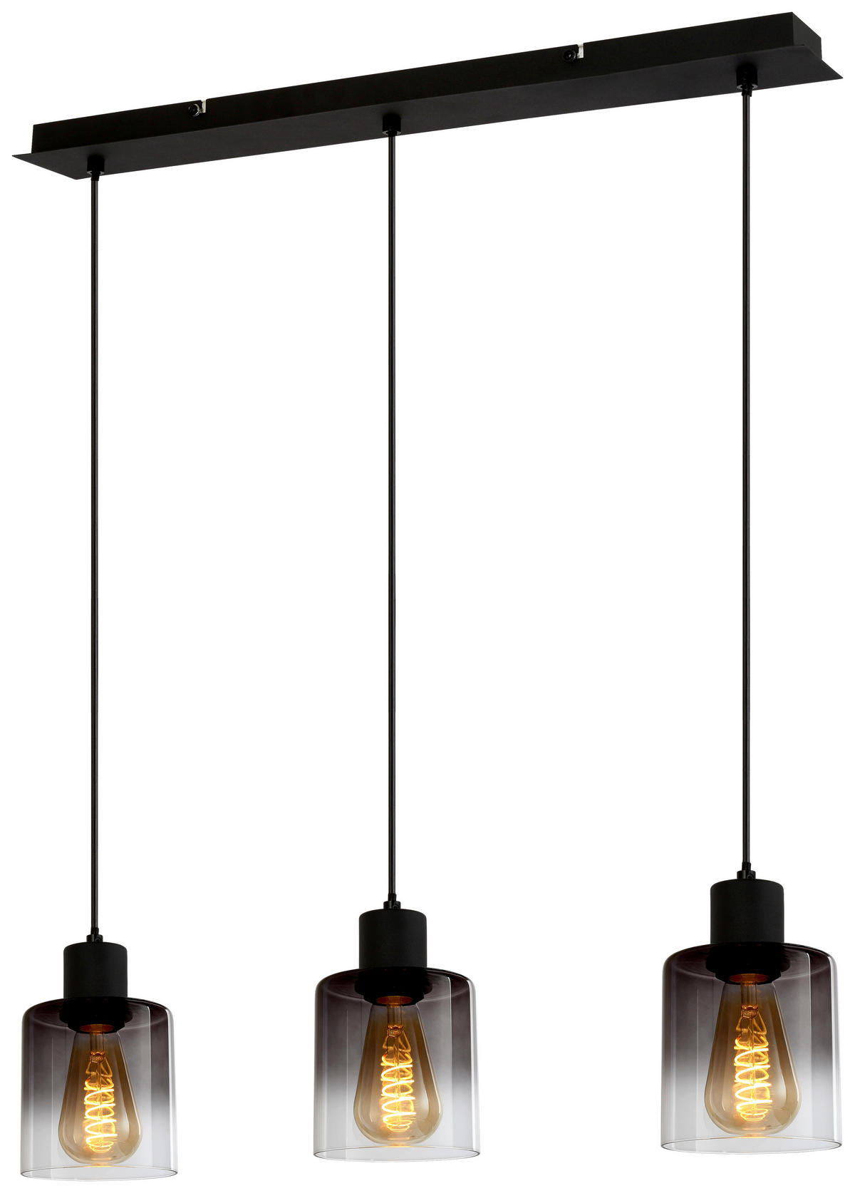 Pendelleuchte Nera schwarz Rauch Metall Rauchglas B/H/T: ca. 62x120x10 cm E27 3 Brennstellen Pendelleuchte_Nera - schwarz/Rauch (62,00/120,00/10,00cm)