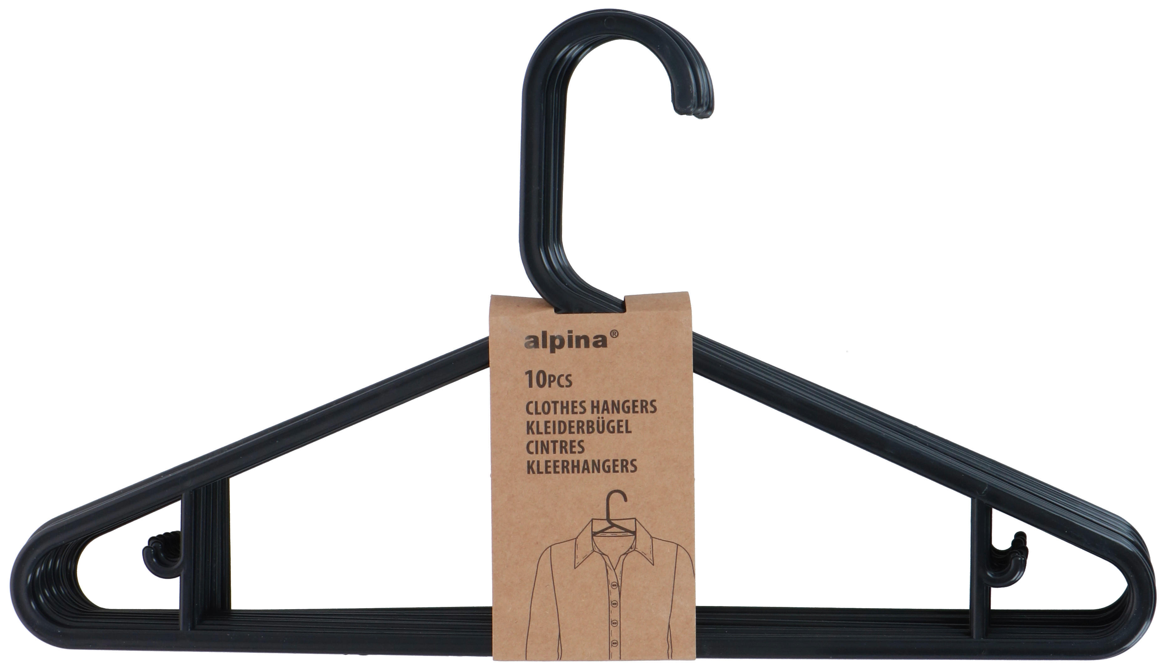 alpina Kleiderbügelset schwarz Polypropylen Kleiderbügelset_10tlg. - schwarz (39,80/22,30/4,50cm) - alpina