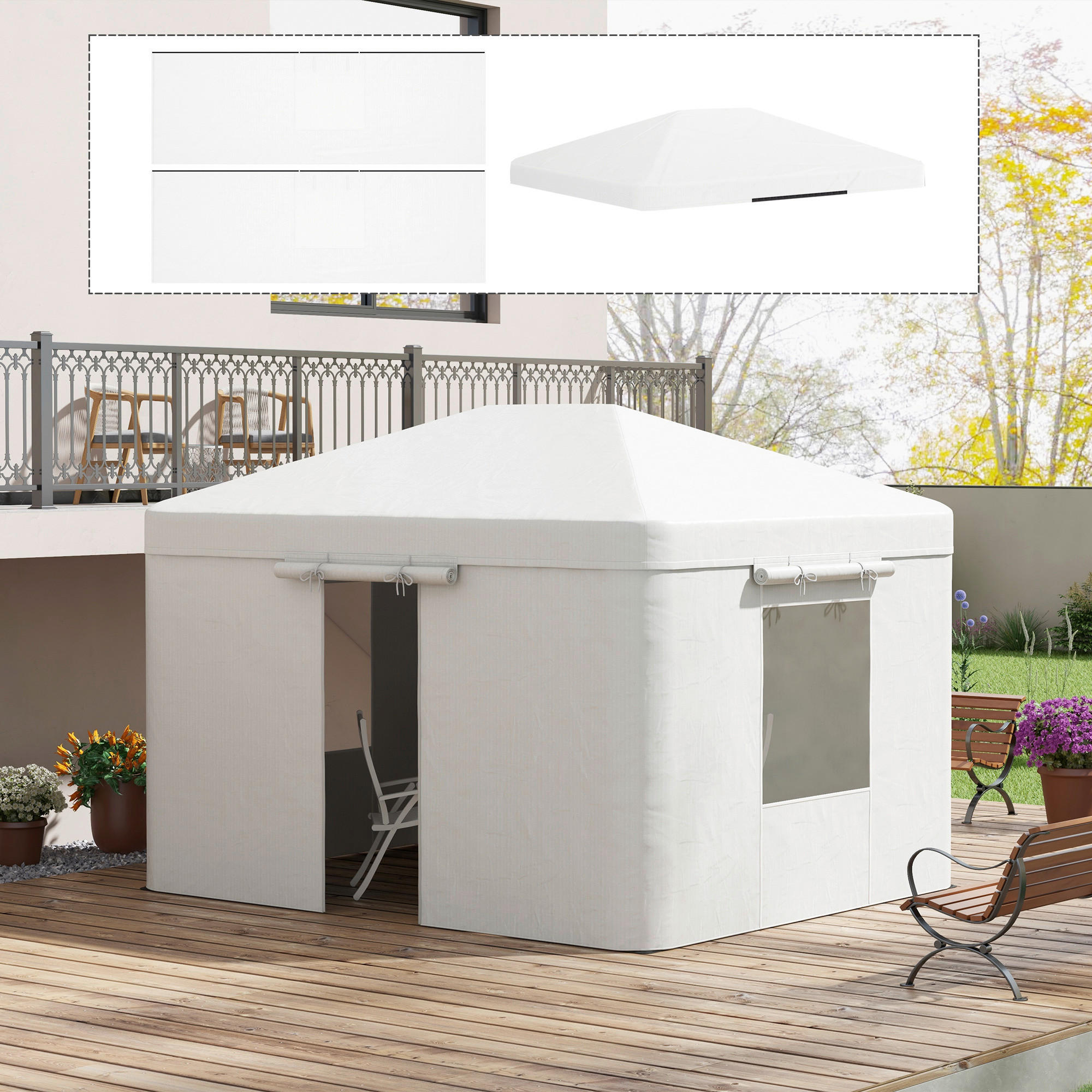 Outsunny Pavillon-Abdeckung 3,6x3m weiß Kunststoff B/H/L: ca. 300x270x360 cm Pavillon-Abdeckung 3,6x3m - weiß (360,00/300,00/270,00cm) - Outsunny