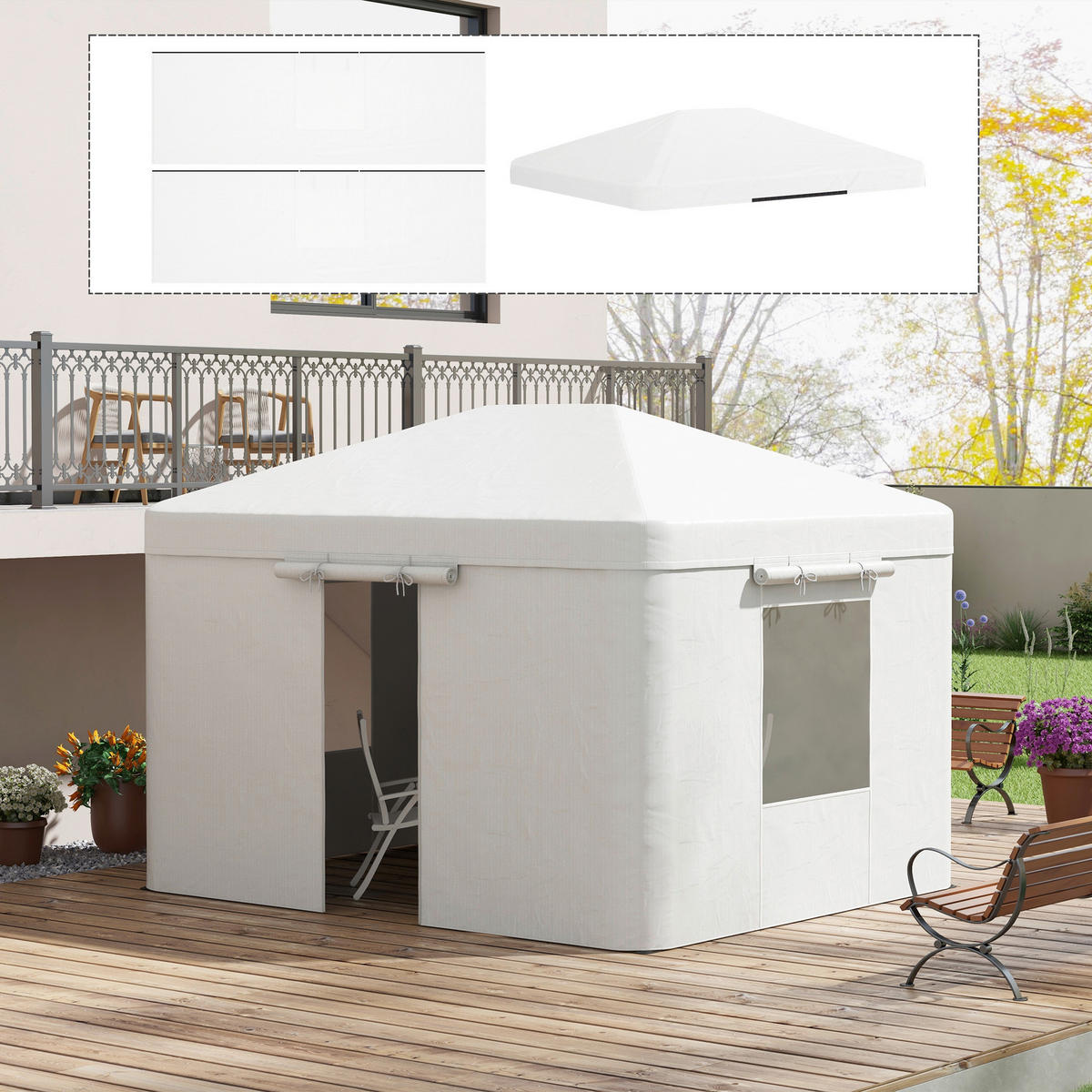 Outsunny Pavillon-Abdeckung 3,6x3m weiß Kunststoff B/H/L: ca. 300x270x360 cm Pavillon-Abdeckung 3,6x3m - weiß (360,00/300,00/270,00cm) - Outsunny