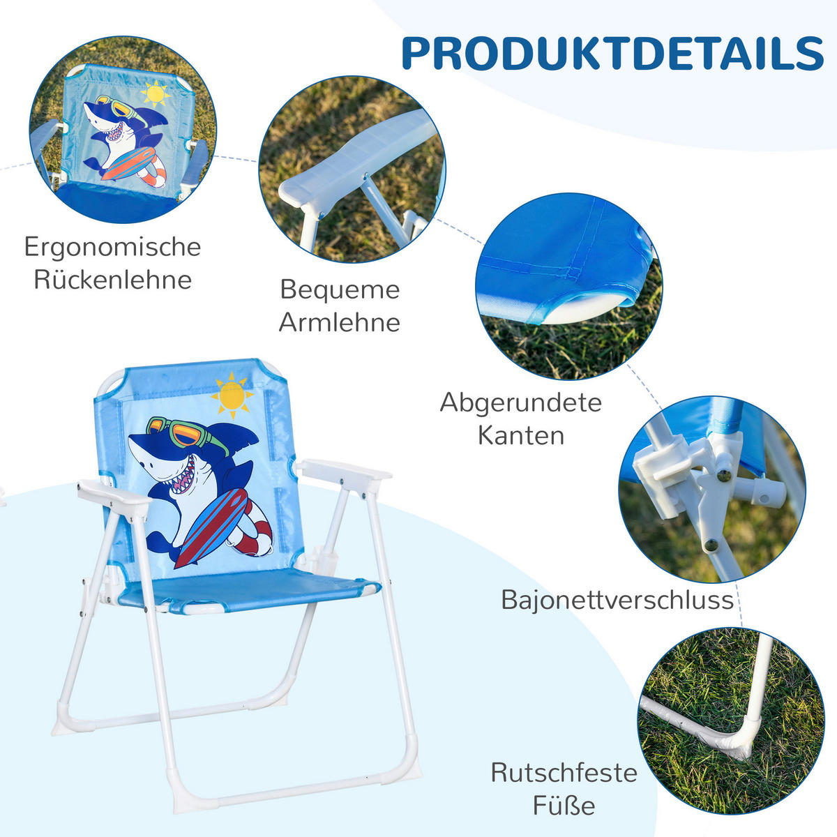 Outsunny Sitzgruppe blau Metall B/H/L: ca. 49,5x49,5x50 cm Kindersitzgruppe - blau (50,00/49,50/49,50cm) - Outsunny
