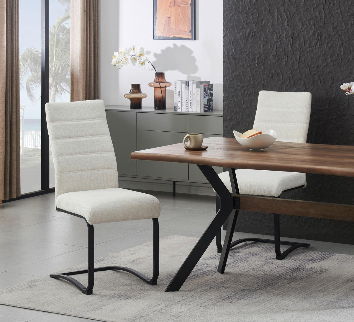 Schwingstuhl LENI, 2er Set creme schwarz Webstoff B/H/T: ca. 43x98x59 cm LENI, 2er Set - creme/schwarz (43,00/98,00/59,00cm) - xonox.home